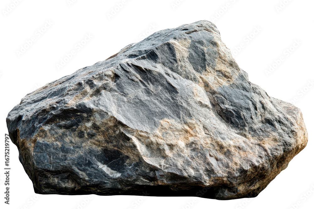 Fototapeta premium Natural stone isolated on a white background showcasing rough texture and unique geological features ideal for various design and landscaping applications