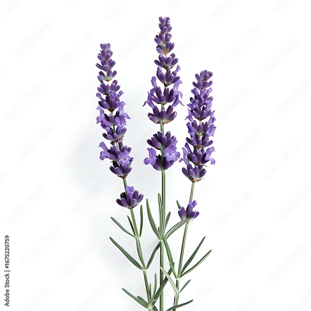 Naklejka premium Purple Lavender Isolated on White Background. Beautiful Lavender Flower