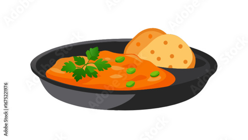 Delicious chole bhature indian food recipe with curry and bread vector illustration design drawing