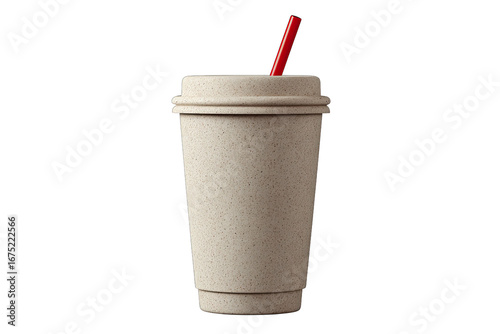 reusable smoothie cup with straw isolated on white background eco friendly