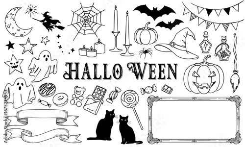 ハロウィンイメージのおしゃれな線画
ベクターイラストセット/かぼちゃ/ラインアート