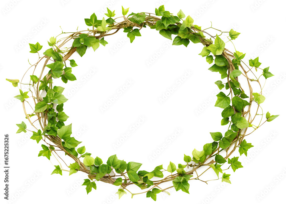 Fototapeta premium vine frame leaf vine circle isolated on white background ,PNG.AI Generated.
