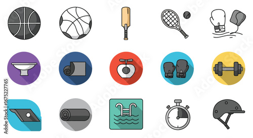 Collection of sports and fitness icons and equipment symbols