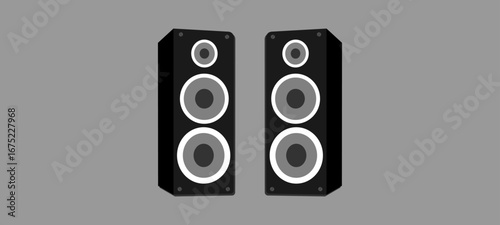 Stereo Speaker System. Sub woofer icons, acoustic audio systems for concert or party equipment, home cinema stereo system.