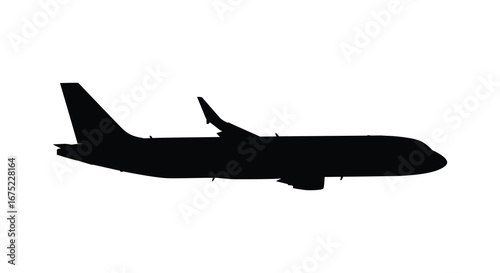 Black silhouette of a commercial airplane on a white background