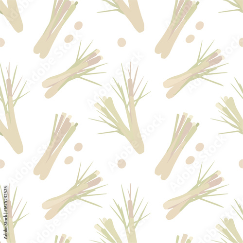 A repeating pattern of stylized lemongrass stalks with simple, scattered dots.