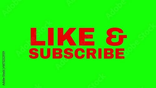 Red color like and subscribe popup animation with shaking effect on green screen