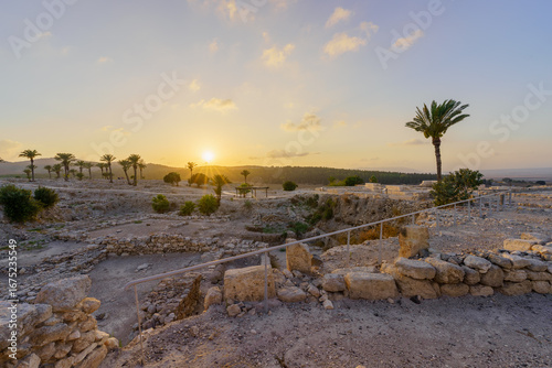 Εκτύπωση καμβά Sunset view of archaeological ruins in Tel Megiddo