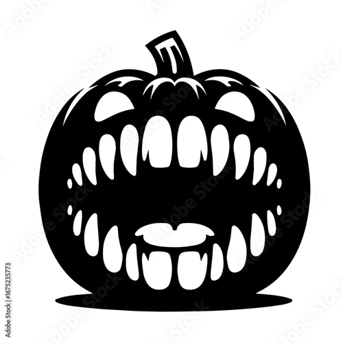 Black and white vector silhouette of a Halloween pumpkin on white background

