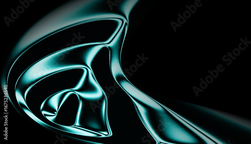 Futuristic metallic abstract background with smooth teal liquid wave texture for overlay design