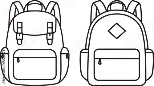 Two backpacks front and back view silhouette