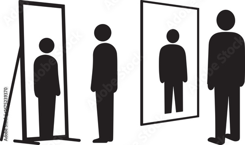 Man and his reflection in mirrors silhouette