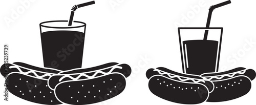 Two hot dogs and drinks silhouette