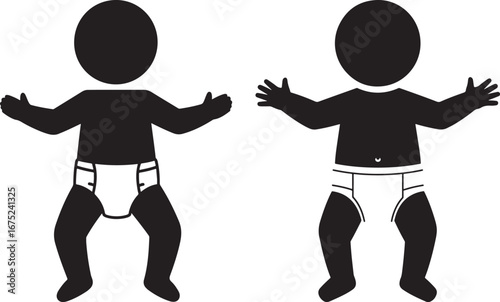 Two babies in diapers standing silhouette