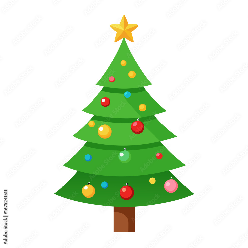 Decorated Christmas Tree with Ornaments and Star Decorated Christmas Tree with Ornaments and Star
