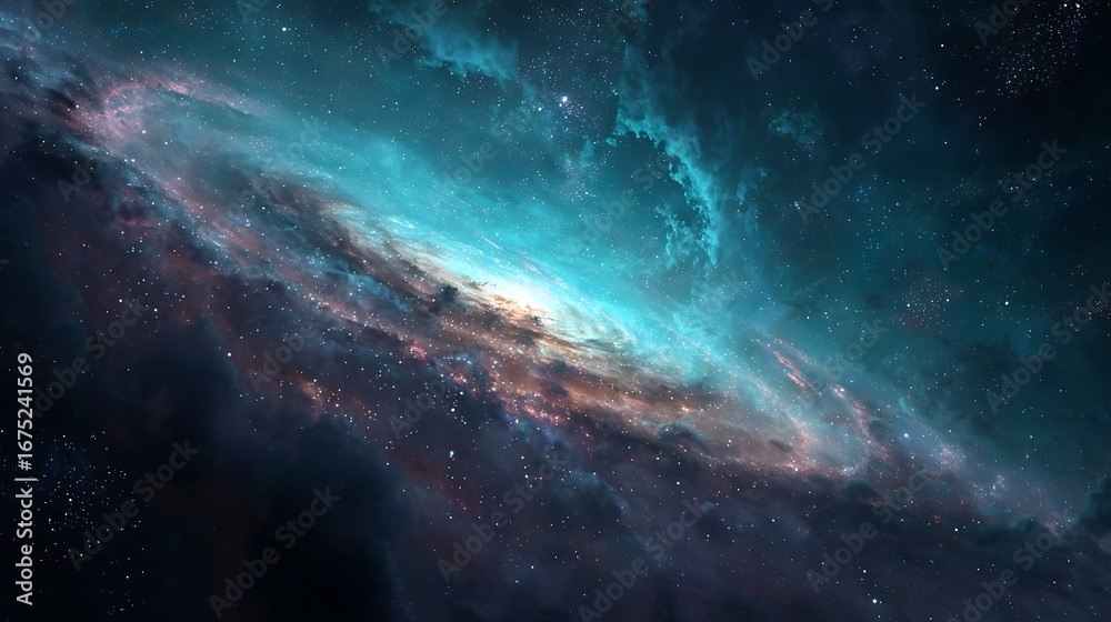 Fototapeta premium Planet in space with abstract stormy sky and cloud backdrop, featuring dark and light elements, space, moon, galaxy, and lightning