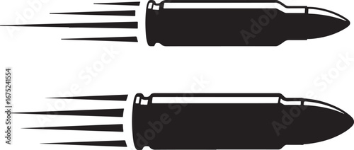 Two fast moving bullet silhouettes with motion streaks
