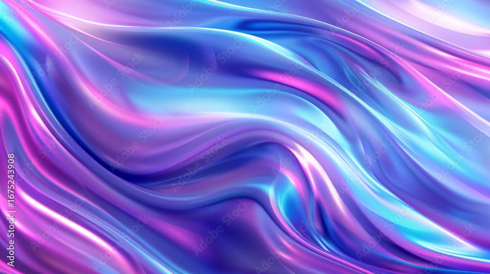 Obraz premium Brightly colored layered polygon waves in neon cyan and pink flow seamlessly, creating a captivating visual experience that evokes a lively and energetic atmosphere