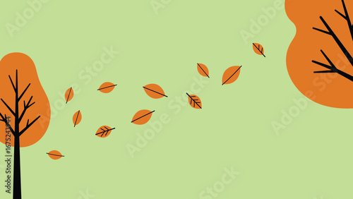 Minimalist flat vector of autumn leaves falling, clean and modern design, simple shapes, crisp lines, elegant seasonal atmosphere.