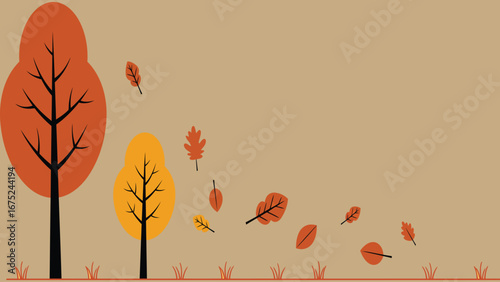 Minimalist flat vector of autumn leaves falling, clean and modern design, simple shapes, crisp lines, elegant seasonal atmosphere.