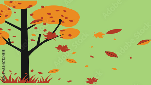 Minimalist flat vector of autumn leaves falling, clean and modern design, simple shapes, crisp lines, elegant seasonal atmosphere.