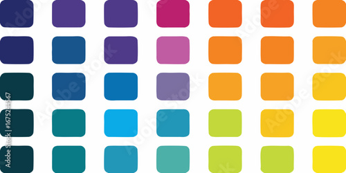 A grid of rounded squares in a variety of vibrant colors including blues purples oranges yellows and greens