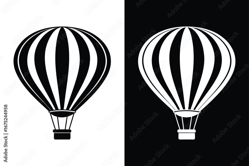 Fototapeta premium Hot Air Balloon Vector Illustration. Black and White Striped Balloon Icon