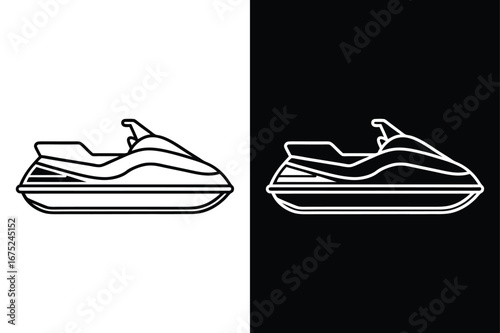 Jet Ski Outline Design. Minimal Line Icon for Water Transport