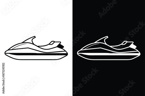 Aquatic Travel Symbol. Jet Ski Black and White Line Art Vector
