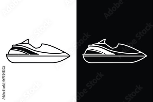 Jet Ski Icon in Line Art Style. Black White Water Travel Vector