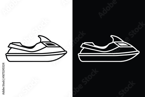 Minimalist Jet Ski Outline Drawing. Aquatic Transport Vector Symbol