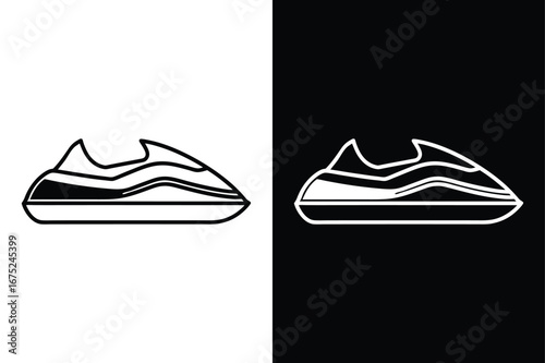 Black and White Jet Ski Outline Design. Aquatic Travel Symbol Vector