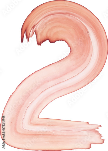 number 2 Paint brush stroke, handwritten watercolor brush stroke number two, paint brush number vector..eps10