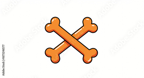 Vector illustration of two stylized orange bones crossed in an X shape. A simple flat cartoon icon isolated on a white background for design