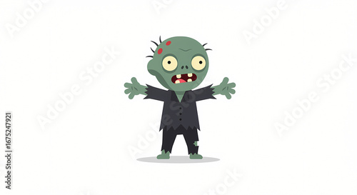 Cute cartoon zombie character with outstretched arms, a spooky undead monster illustration for Halloween