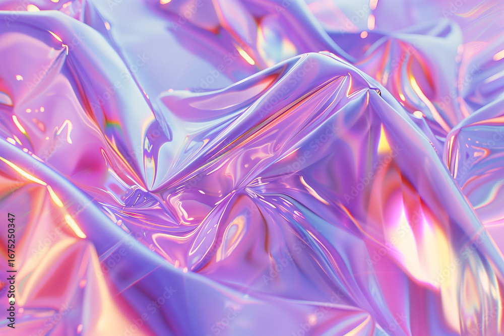 Fototapeta premium Curves flow seamlessly in this vibrant composition, showcasing a spectrum of pastel gradients that blend harmoniously. The surface reflects light beautifully, enhancing its visual appeal