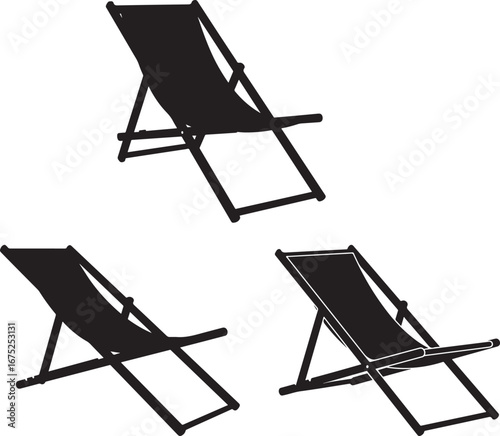Three black deck chairs silhouette