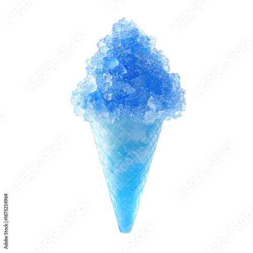 Blue flavored shaved ice in a cone isolated on transparent background
