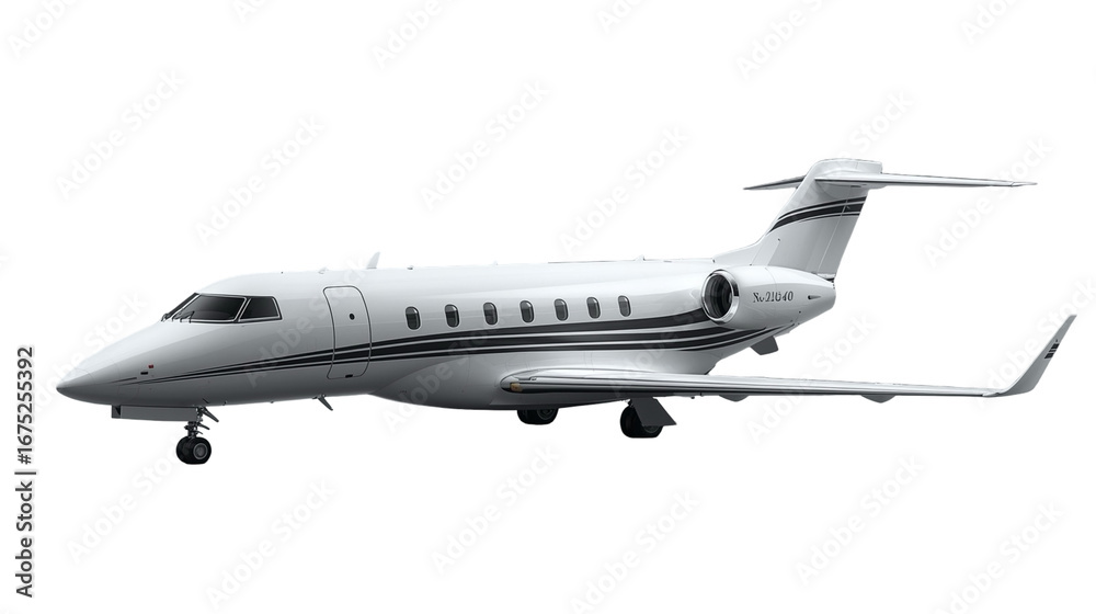 Obraz premium Sleek Luxury White Private Jet Isolated on Black Background Aircraft