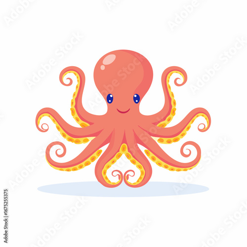 Cute smiling cartoon octopus character