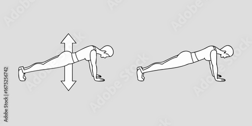 Illustration of a person performing a push up exercise with arrows indicating movement