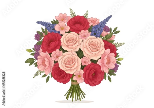 Elegant Bouquet of Roses and Blooms A Stunning Arrangement of Pink Red and Purple Flowers