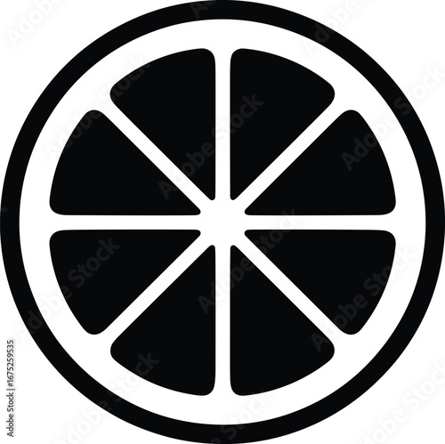 Black and White Stylized Icon of a Citrus Fruit Slice orange lemon