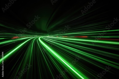 Green light streaks in tunnel, motion blur