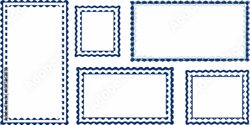 Collection of five decorative blue wavy frames in various sizes and orientations on a white background