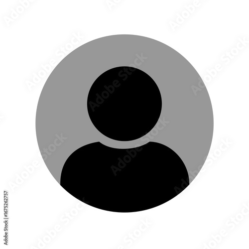 Simple abstract gray silhouette of a person s head and shoulders against a black background