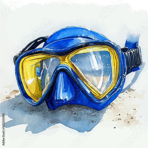 Snorkeling Gear, watercolor drawing vector, isolated on a white background.