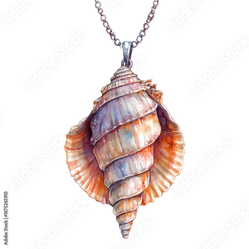 Seashell Necklace, watercolor drawing vector, isolated on a white background.