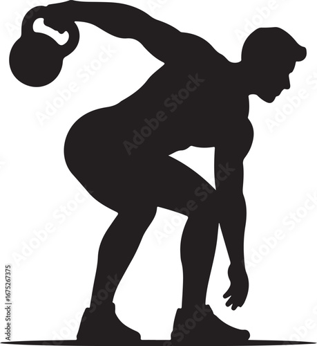 Vector art of silhouette of a man performing a kettlebell swing