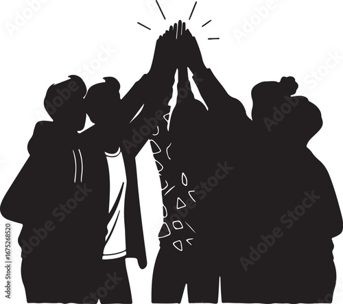 vector collection of work groups rejoicing in victory celebration, concept of solidarity and cooperation